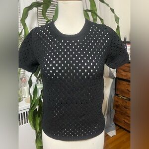 Miu Miu Black Perforated Short Sleeve Top